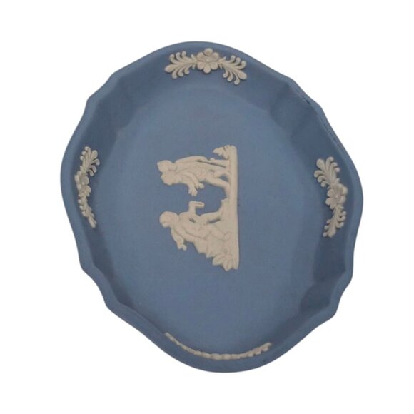 Vtg Wedgewood Jasperware Trinket Dish 77 Blue Oval Neoclassical Relief 4.5" - Picture 11 of 11